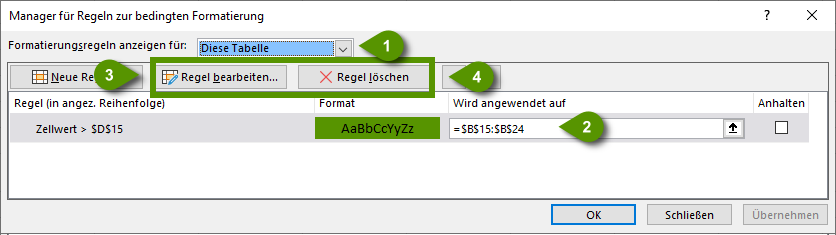 Bearbeiten und Löschen von Regeln. Bearbeiten und Löschen von Regeln.